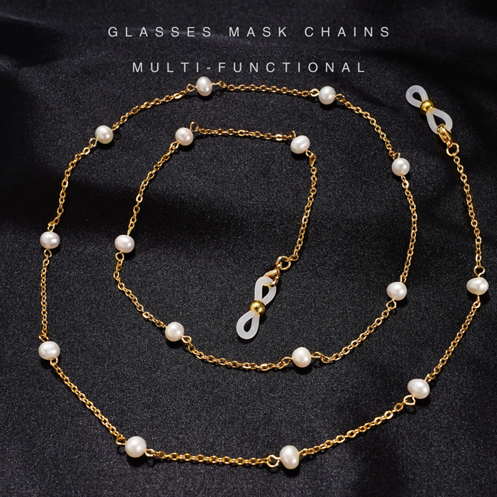 JH-56 Freshwater pearl+stainless steel O-type glasses chain,mask chain,retro,